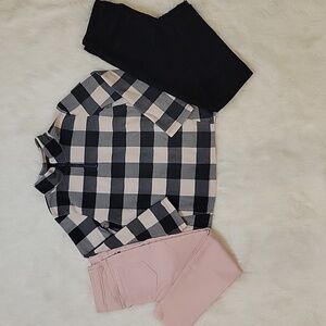 Gymboree Girls Pink Black Fleece Plaid Pullover, Black Jean, Pink Jean Size 7-8
